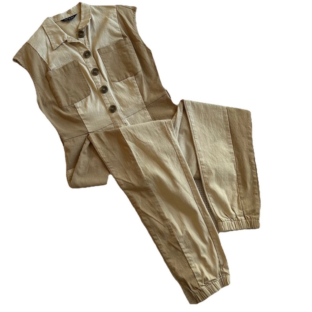 Strut & Bolt Two Toned Patchwork Button Front Safari Jogger Jumpsuit-S-Utility